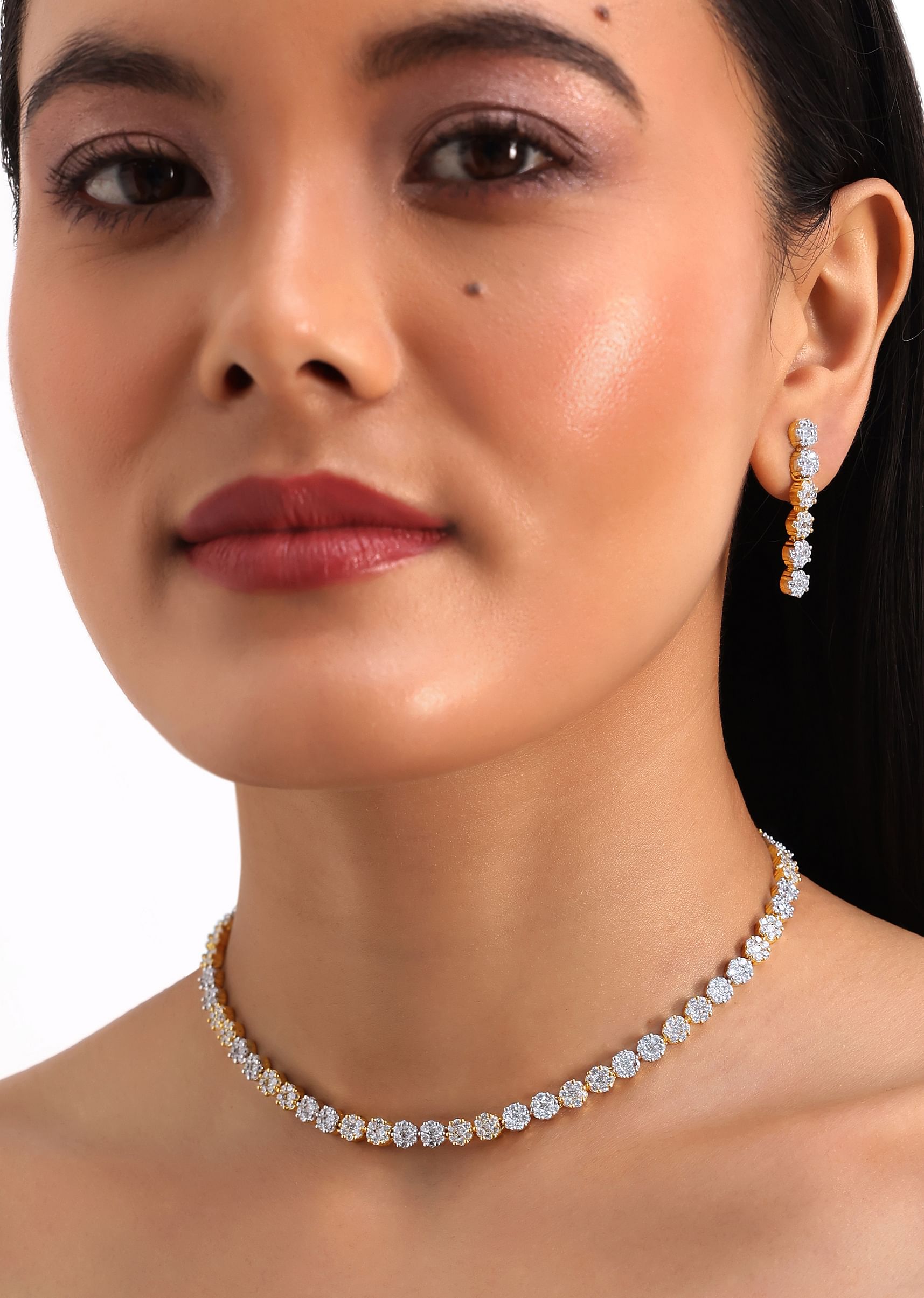 Gold And White Kundan Diamond Necklace