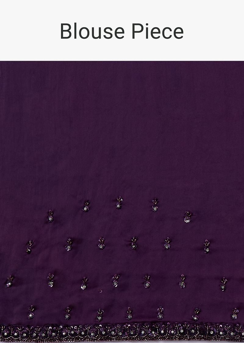 Wine Purple Sequins Saree With An Embellished Border - Image 7