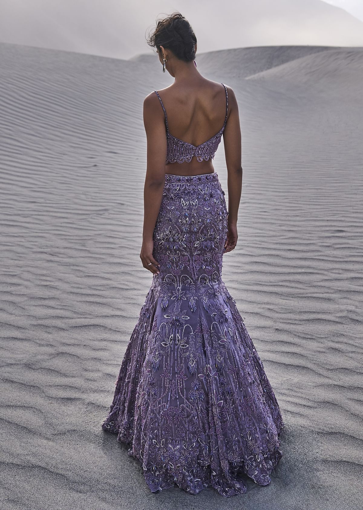 Purple Embroidered Fancy Organza Fishcut Lehenga With Blouse - Image 5