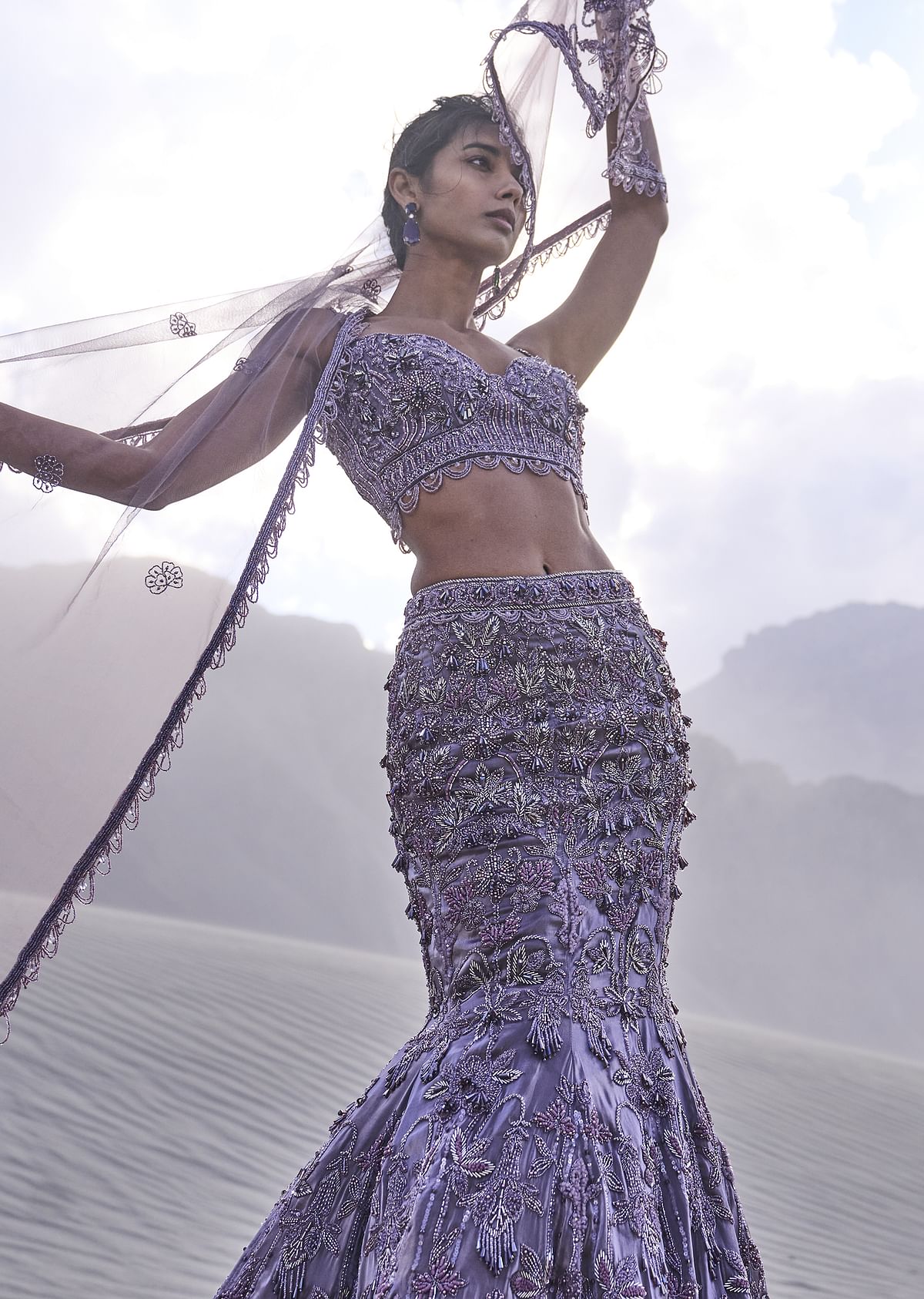 Purple Embroidered Fancy Organza Fishcut Lehenga With Blouse - Image 4