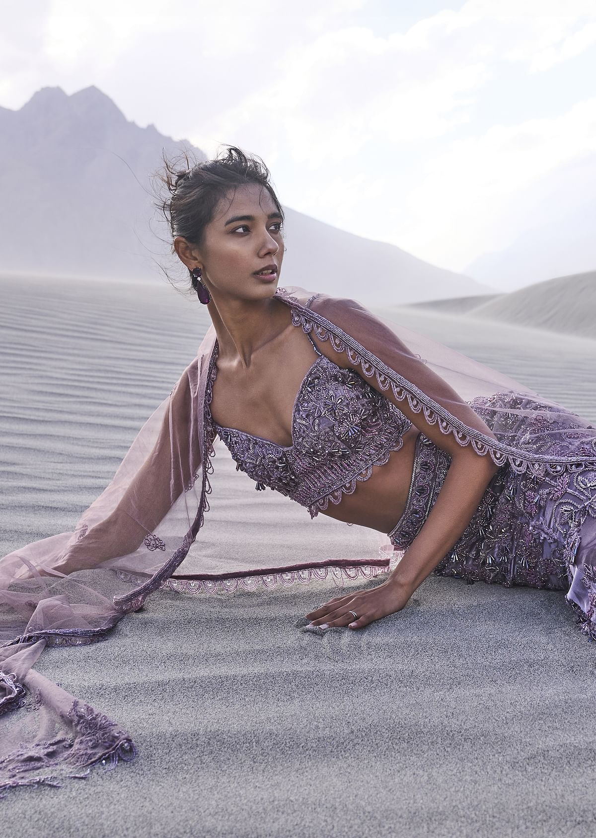Purple Embroidered Fancy Organza Fishcut Lehenga With Blouse - Image 2