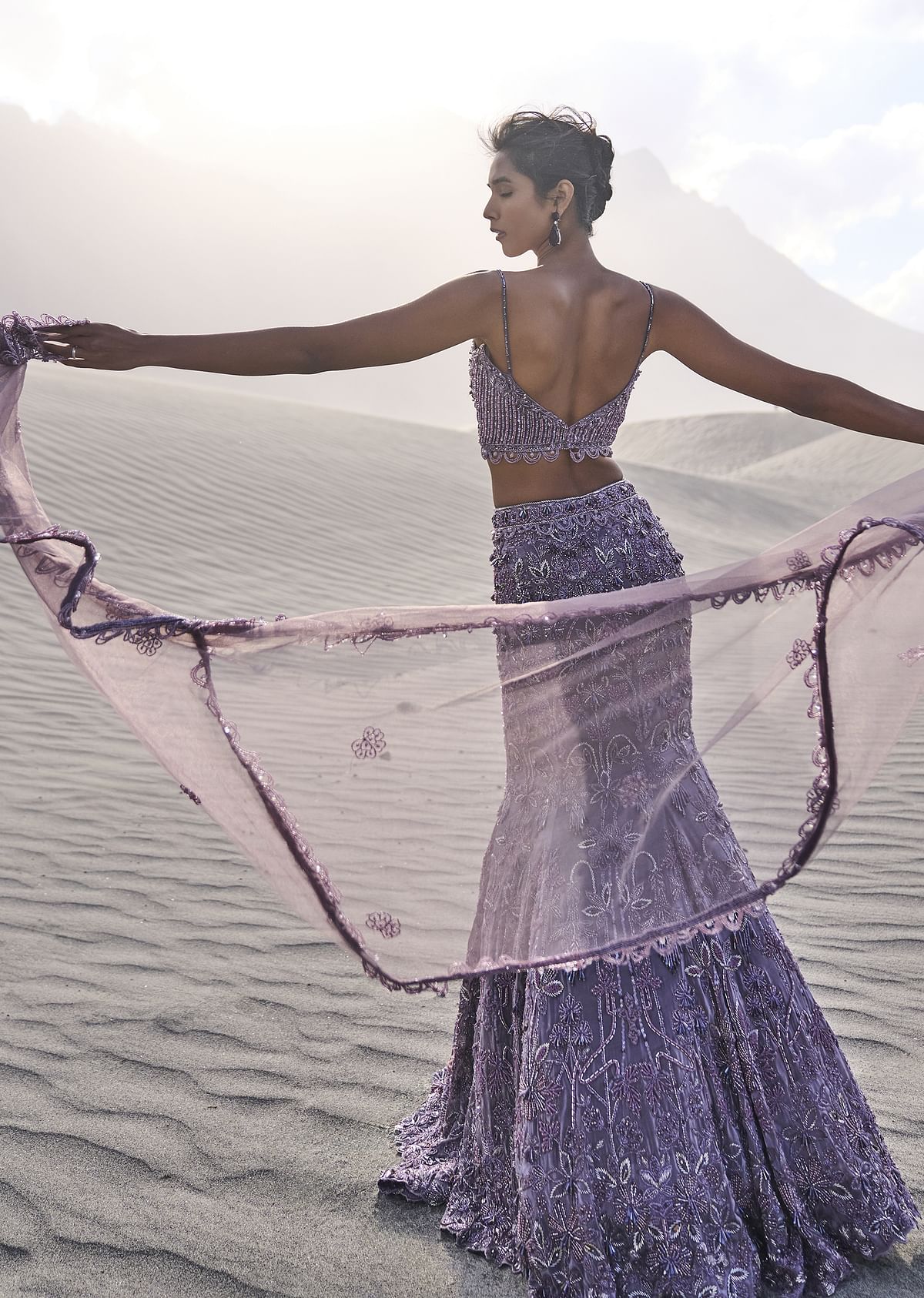Purple Embroidered Fancy Organza Fishcut Lehenga With Blouse - Image 6